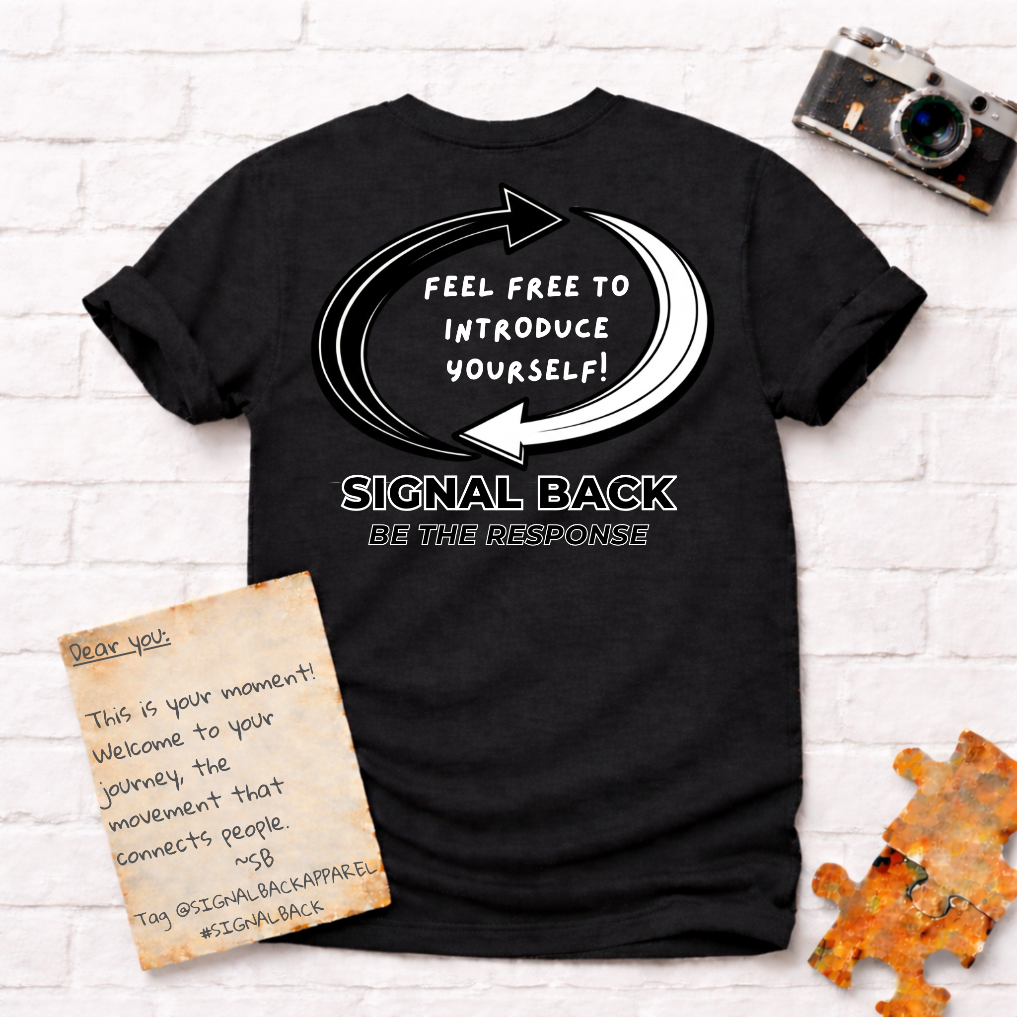 "Feel free to introduce yourself!" Signal Back Tee