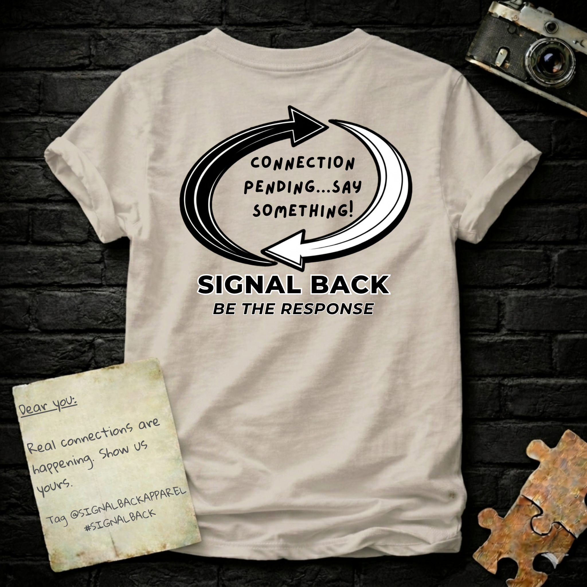 "Connection pending...say something" Signal Back Tee